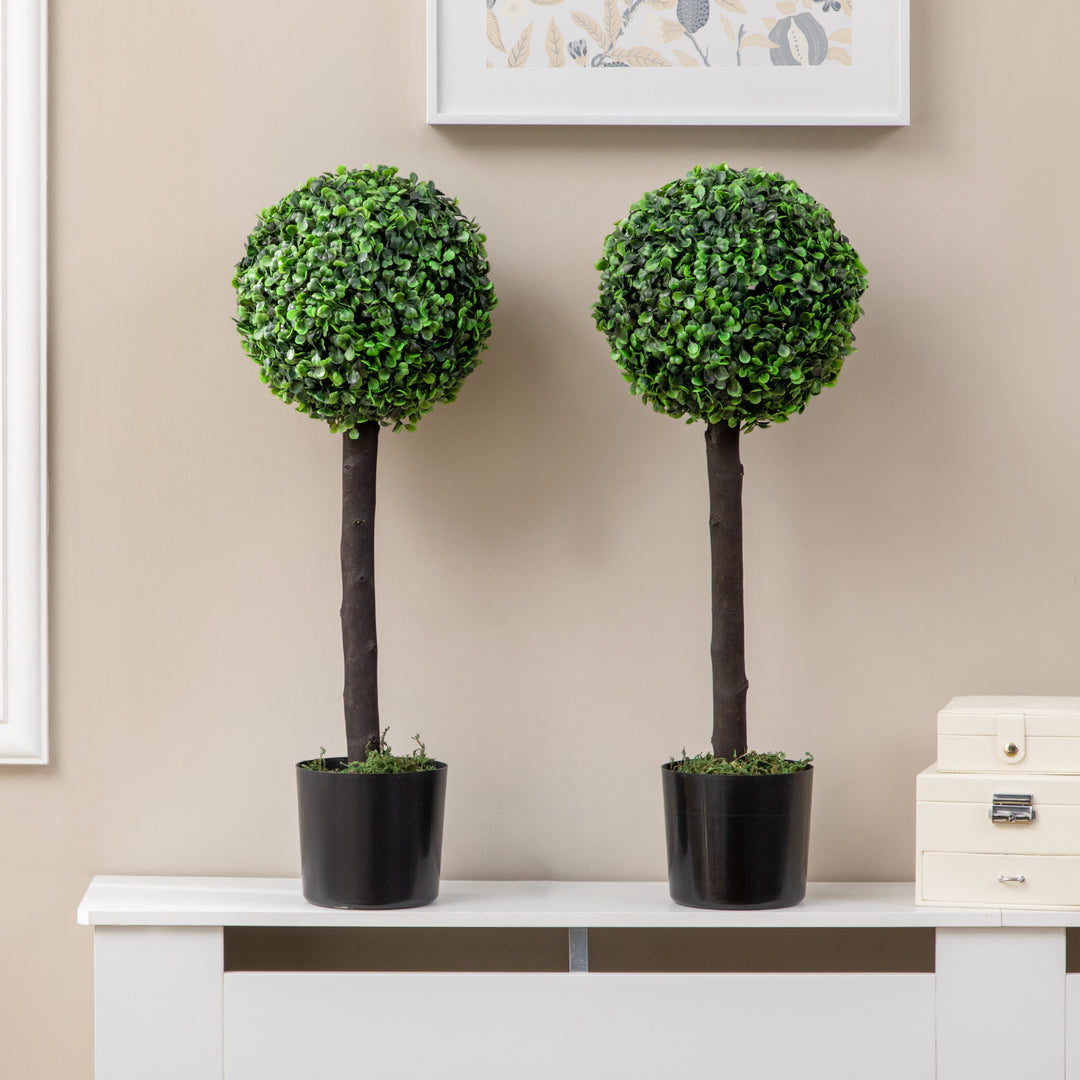 Set of 2 Artificial Plants Boxwood Ball Trees in Pot Fake Plants for Home Indoor Outdoor Decor, 20x20x60cm, Green