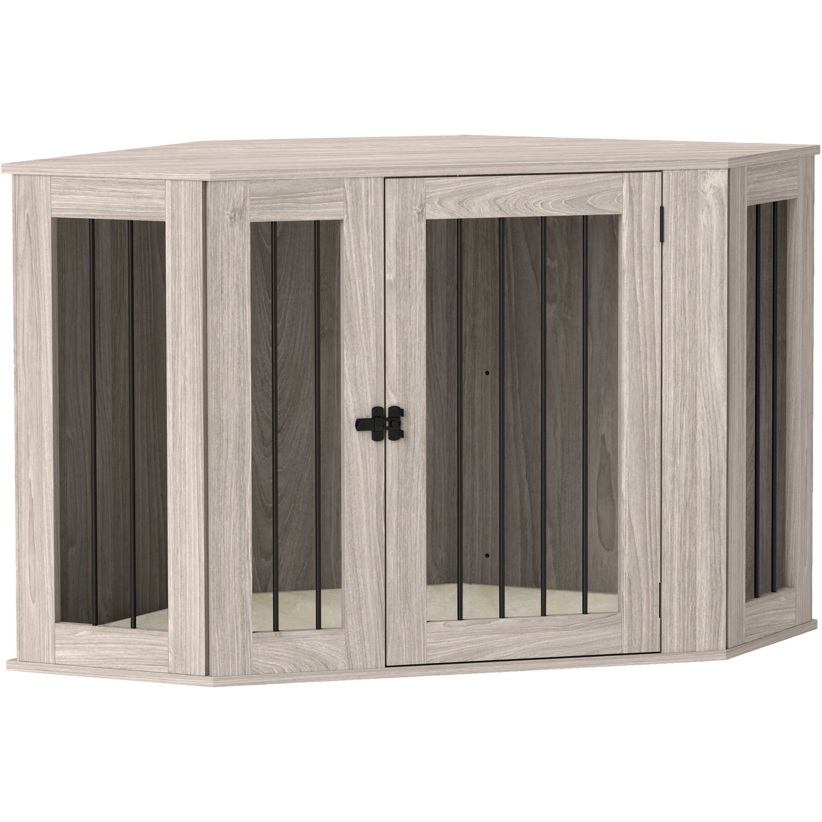 Dog Crate Furniture Side Table, with Cushion, 122 x 61 x 71cm - Walnut Brown