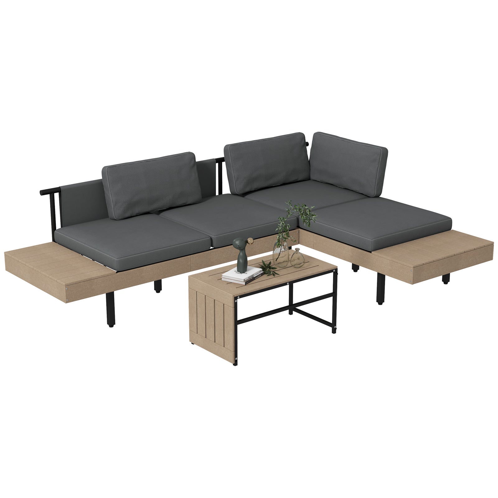 Three-Piece 'L' Garden Sofa Set - Grey