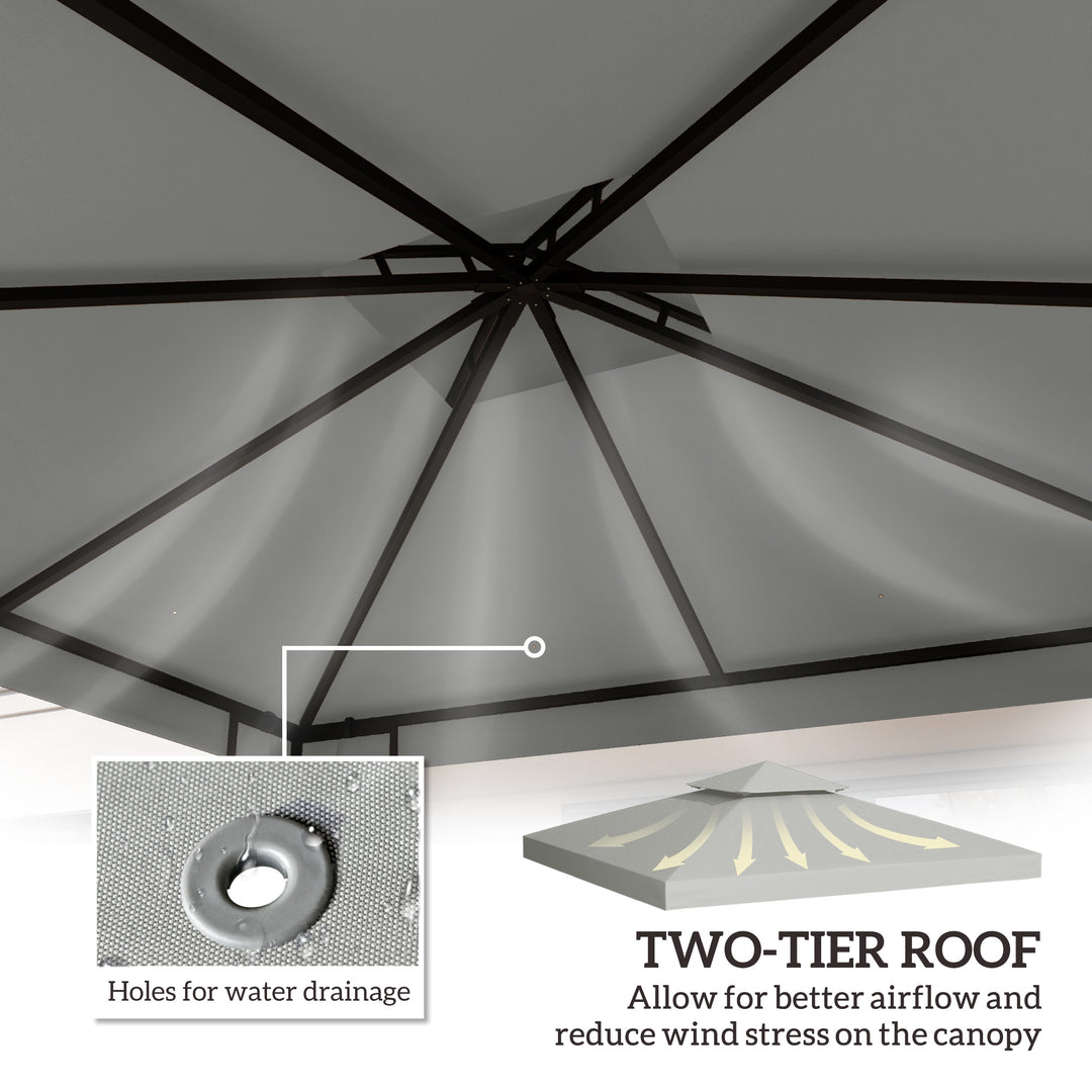 3(m) Gazebo Top Cover Double Tier Canopy Replacement Pavilion Roof Light Grey