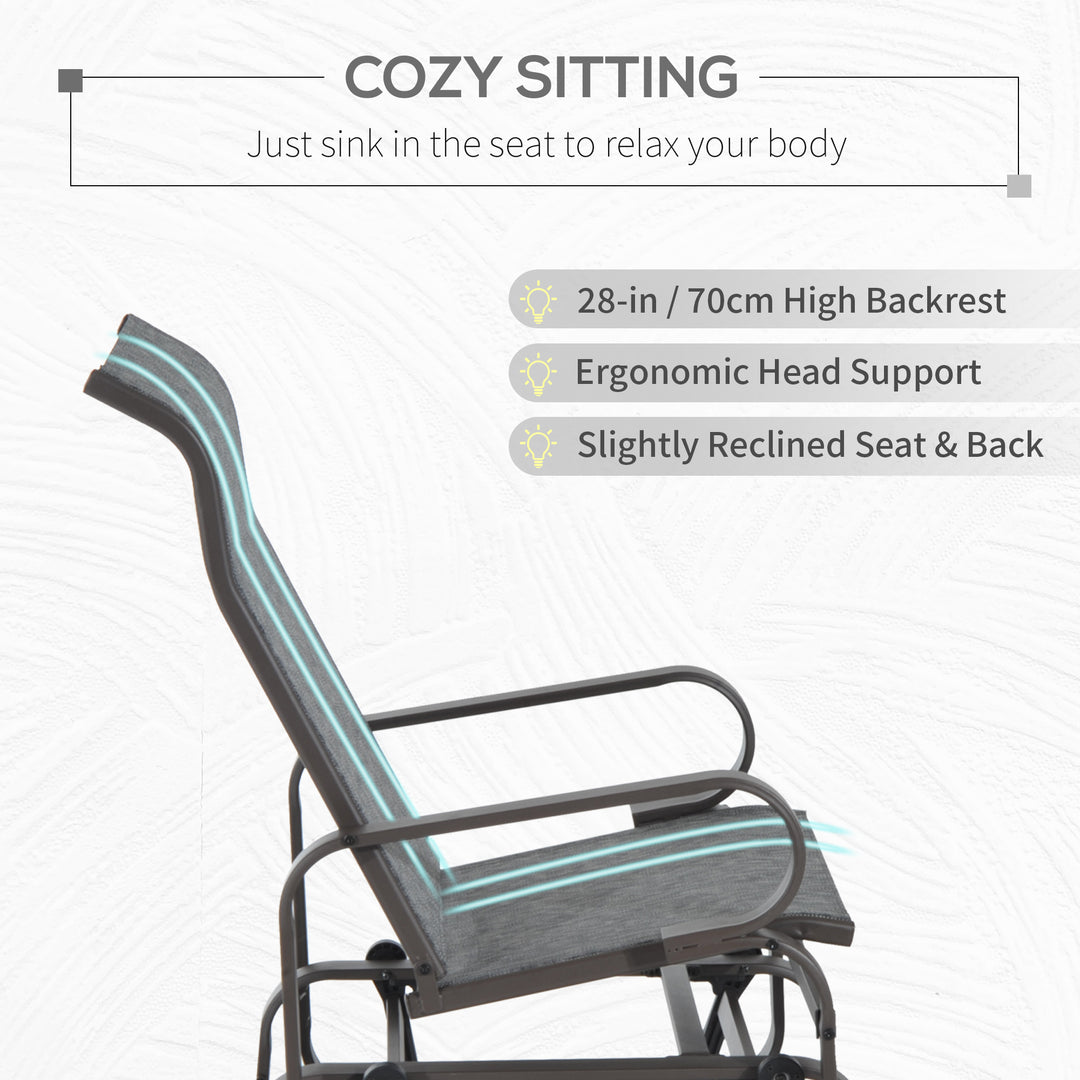 Outdoor Gliding Rocking Chair with Sturdy Metal Frame Garden Comfortable Swing Chair, Grey & Brown