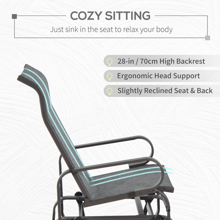 Outdoor Gliding Rocking Chair with Sturdy Metal Frame Garden Comfortable Swing Chair, Grey & Brown