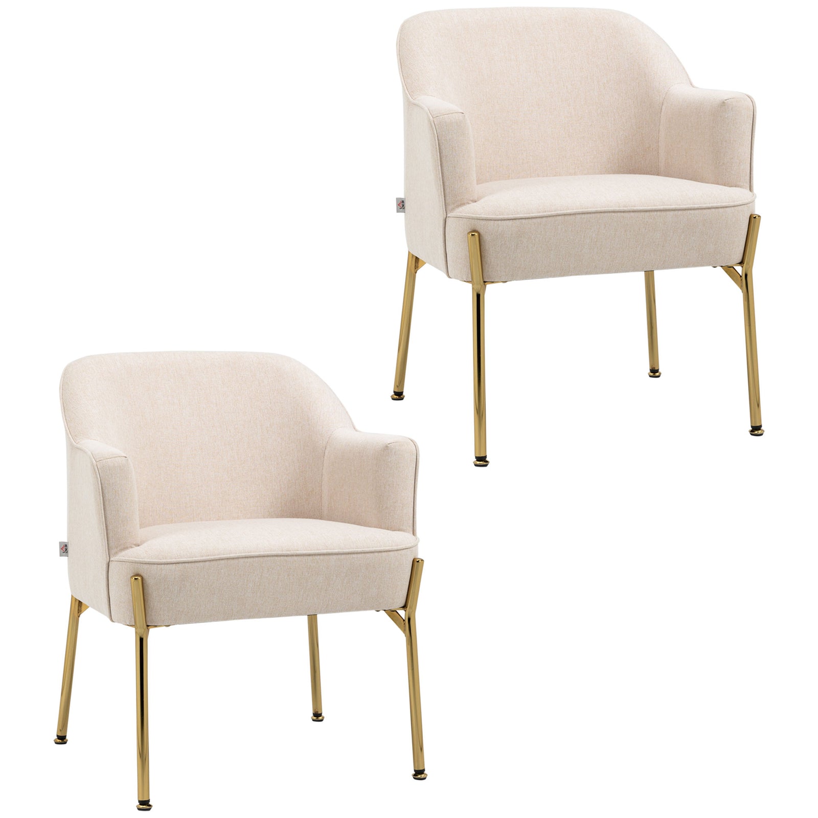 Accent Chair, Living Room Armchair, Vanity Chair with Gold Plating Metal Legs and Soft Padded Seat for Bedroom and Café, Set of 2, White