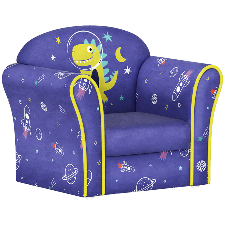 AIYAPLAY Kids Sofa Kids Couch Armchair with Stylish Planet and Dinosaurs Design, Wooden Frame, for Bedroom, Playroom, Kids Room, Pink | Aosom UK