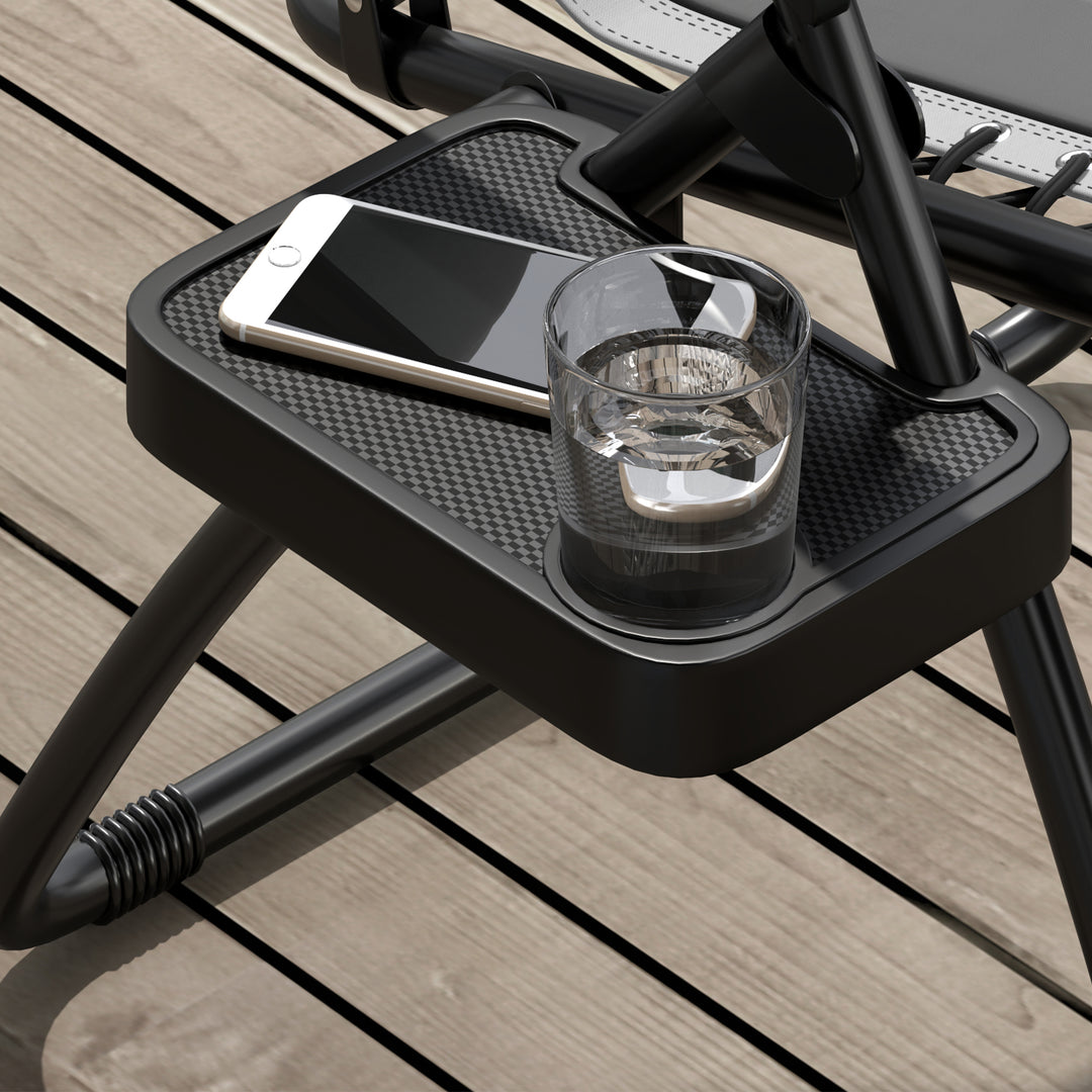 Zero Gravity Lounger Chair Set of 2, Folding Reclining Patio Chair with Padded Seat, Cup Holder, Soft Cushion and Headrest for Poolside, Camping, Grey