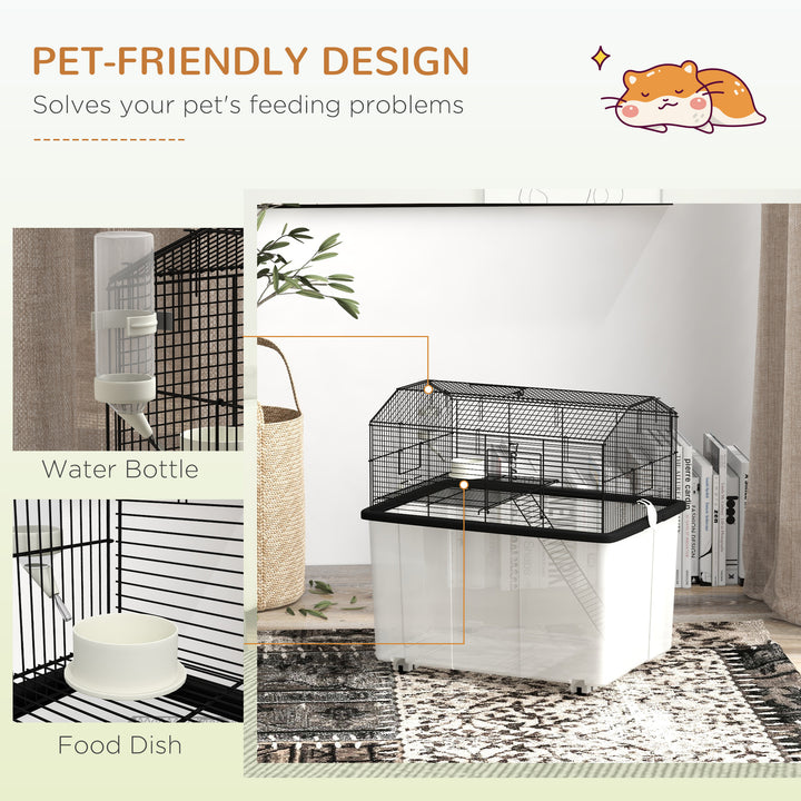 Two-Tier Gerbil Cage, Hamster Cage for Dwarf Hamster, Syrian Hamster w/ Wheels, Deep Bottom, Food Dish, Water Bottle