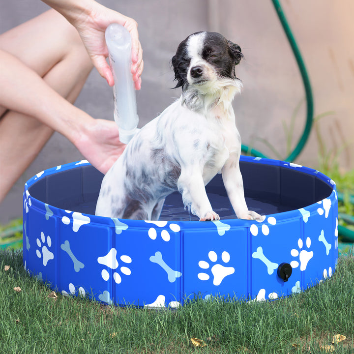 PawHut Dog Swimming Pool, Foldable Pet Bath Tub, Shower Padding Pool for Dogs and Cats, Indoor/Outdoor Use, 妗?0x20cm, Blue