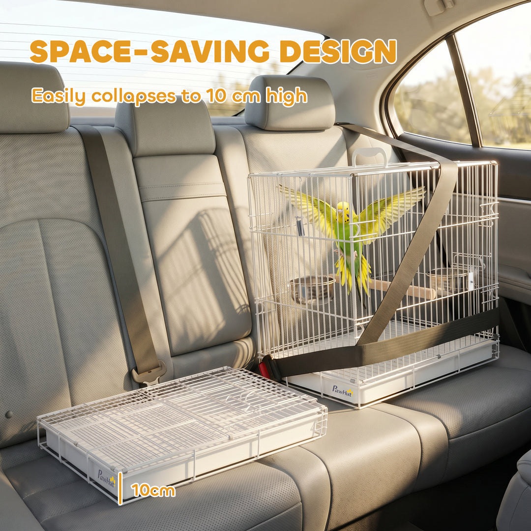 Bird Cage Foldable Portable Budgie Cage with Wooden Perch 2 Bowls for 