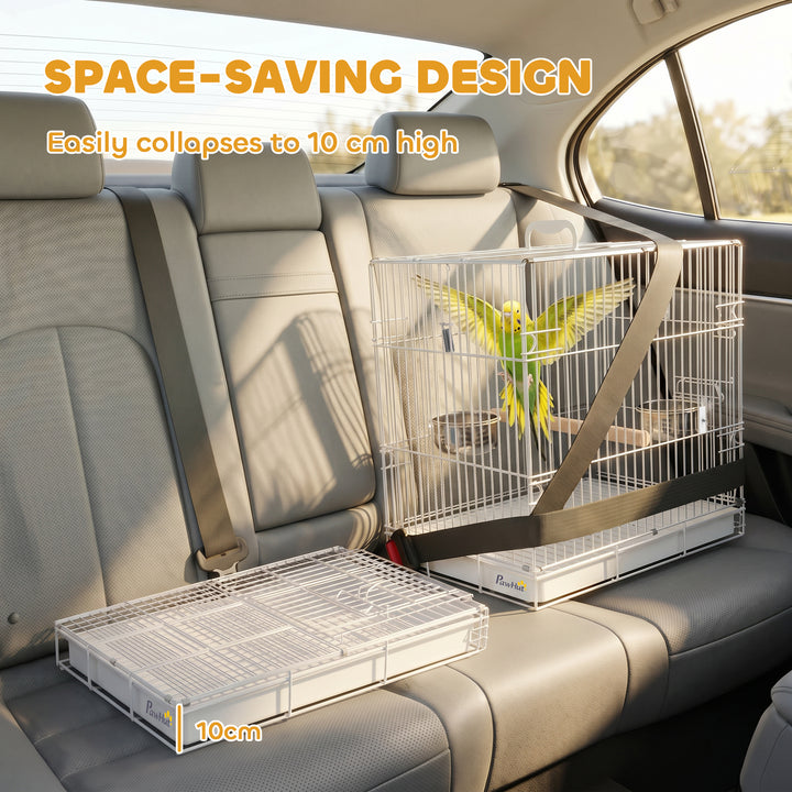 Bird Cage Foldable Portable Budgie Cage with Wooden Perch 2 Bowls for 