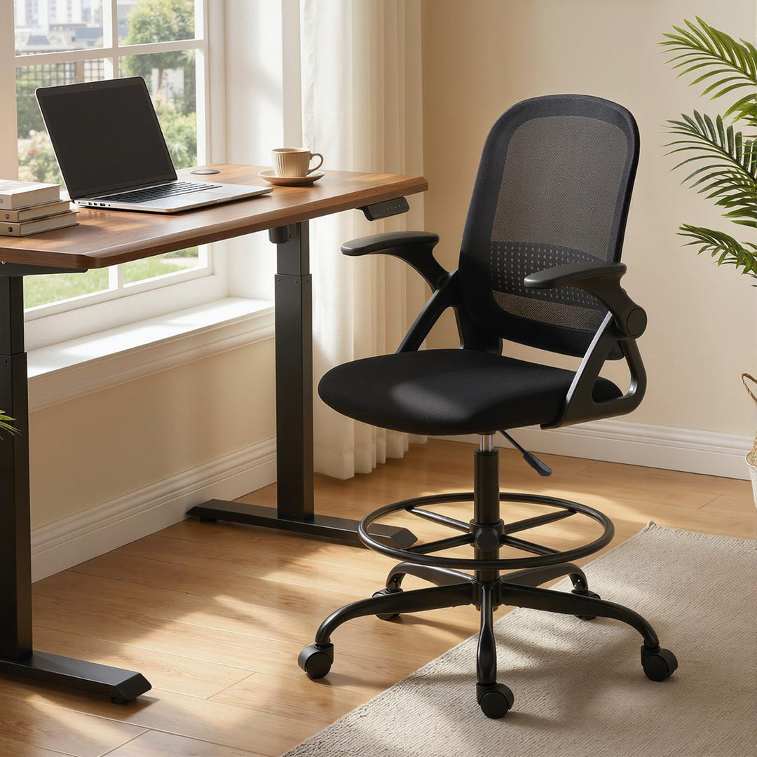 Painting Chair, Mesh Computer Desk Chair with Flip-up Armrests, Black