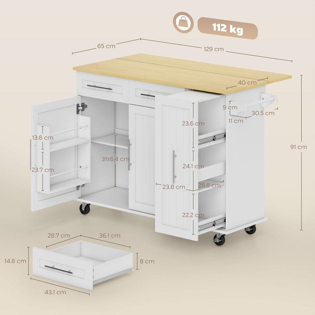 Kitchen Island, Rolling Kitchen Cart with Drop Leaf, Storage Trolley - view 3