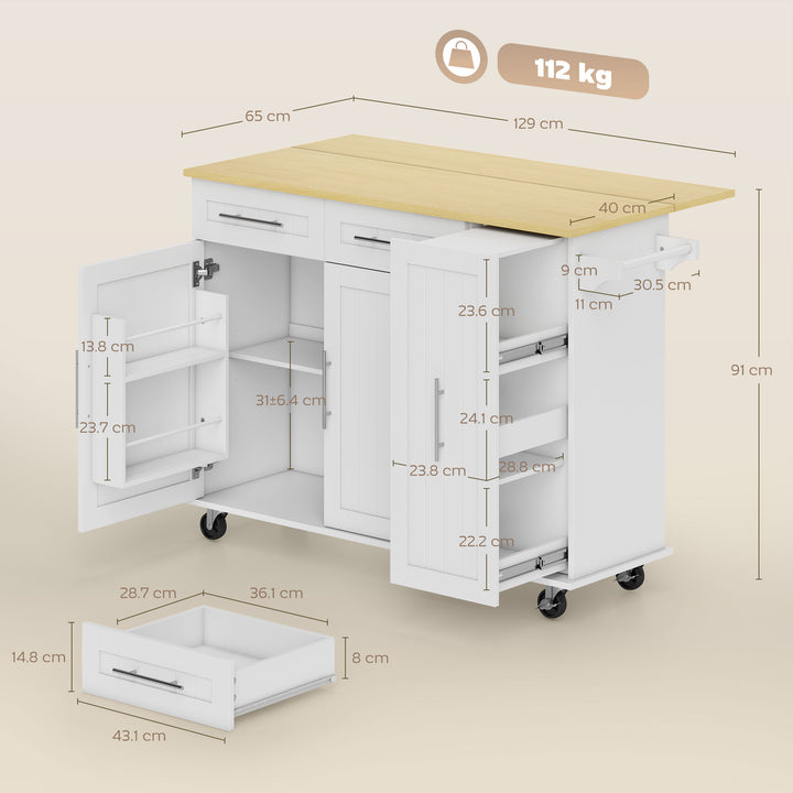 Kitchen Island, Rolling Kitchen Cart with Drop Leaf, Storage Trolley - view 3