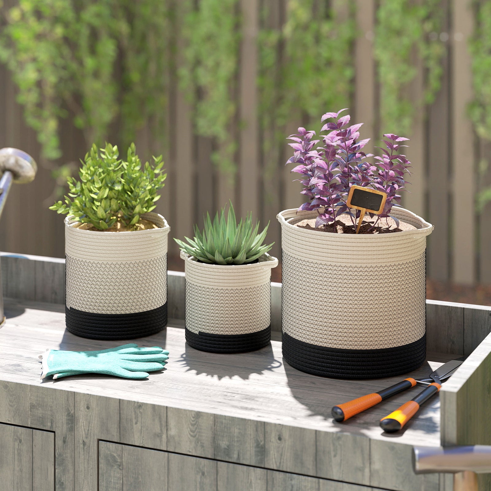 Plant Pots Handwoven Cotton Indoor Planters with Waterproof Liner Set 