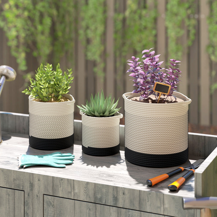 Plant Pots Handwoven Cotton Indoor Planters with Waterproof Liner Set 