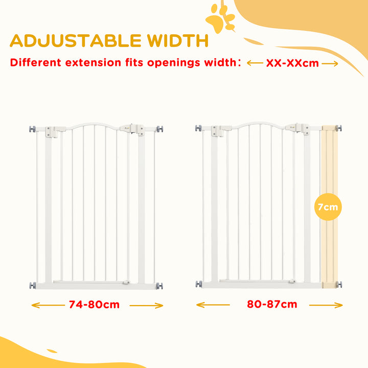 PawHut Adjustable Pet Portal: Metal Safety Gate with Folding Design, 74-87cm Width, Pristine White | Aosom UK