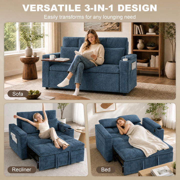 2 Seater Sofa Bed, 3-in-1 Convertible Pull Out Sleeper Bed with - view 4