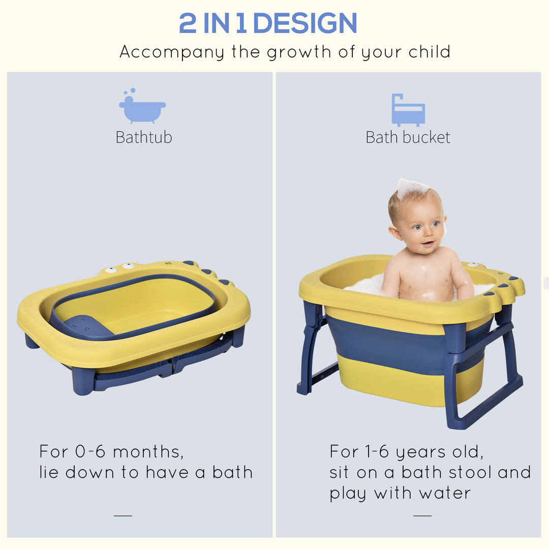 HOMCOM Crocodile Cove: Collapsible Baby Bath with Non-Slip Seat, Portable Design, Sunny Yellow | Aosom UK