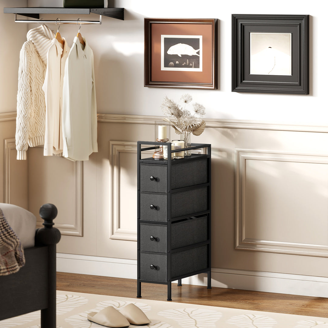 4 Drawer Fabric Dresser Chest of Drawers, Slim Storage Cabinet with Steel Frame for Small Spaces, Bedroom