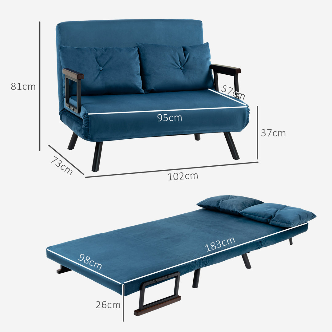 HOMCOM Click Clack Sofa Bed, Convertible 2 Seater Sofa Couch with 2 Cushions, for Living Room, Bedroom, Navy Blue