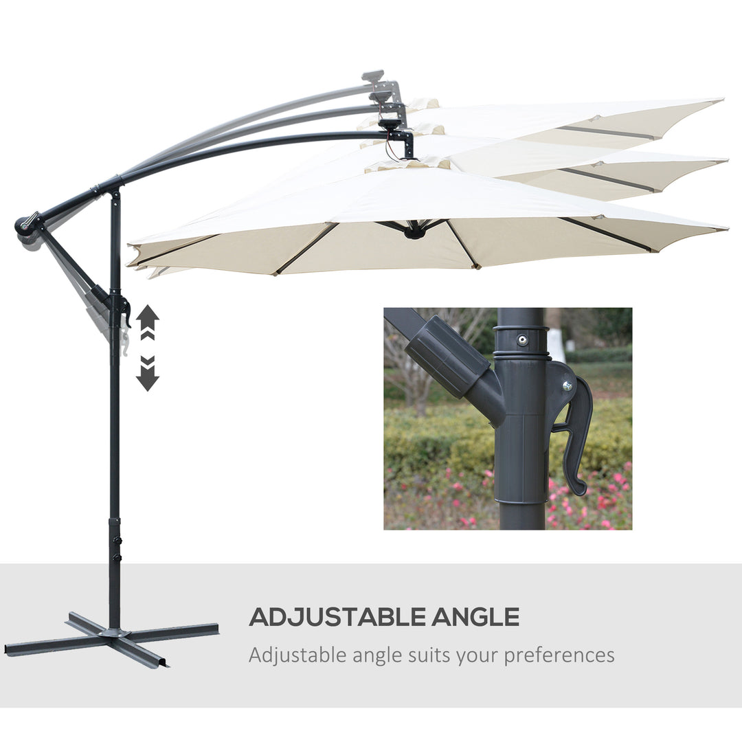 Umbrella Parasol W/Solar Powered LED strips, Φ2.95x2.45H m-Cream
