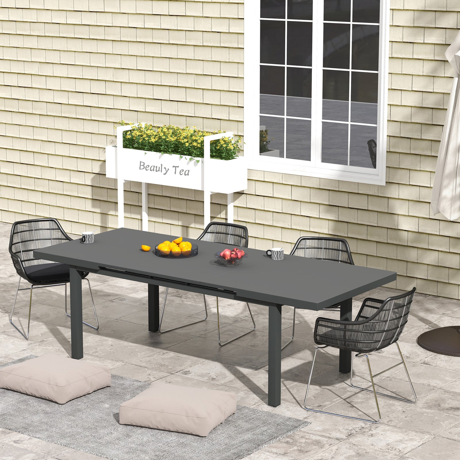 Aluminium Garden Table for 6-8, 246 cm Extending Outdoor Dining Table Rectangle for Patio, Balcony - Charcoal Grey