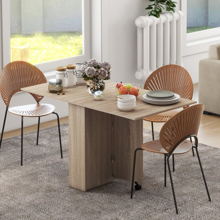 Folding Dining Table, Drop Leaf Table for Small Spaces with 2-tier Shelves, Small Kitchen Table with Rolling Casters, Natural