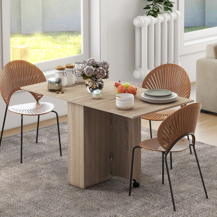 Folding Dining Table, Drop Leaf Table for Small Spaces with 2-tier Shelves, Small Kitchen Table with Rolling Casters, Natural