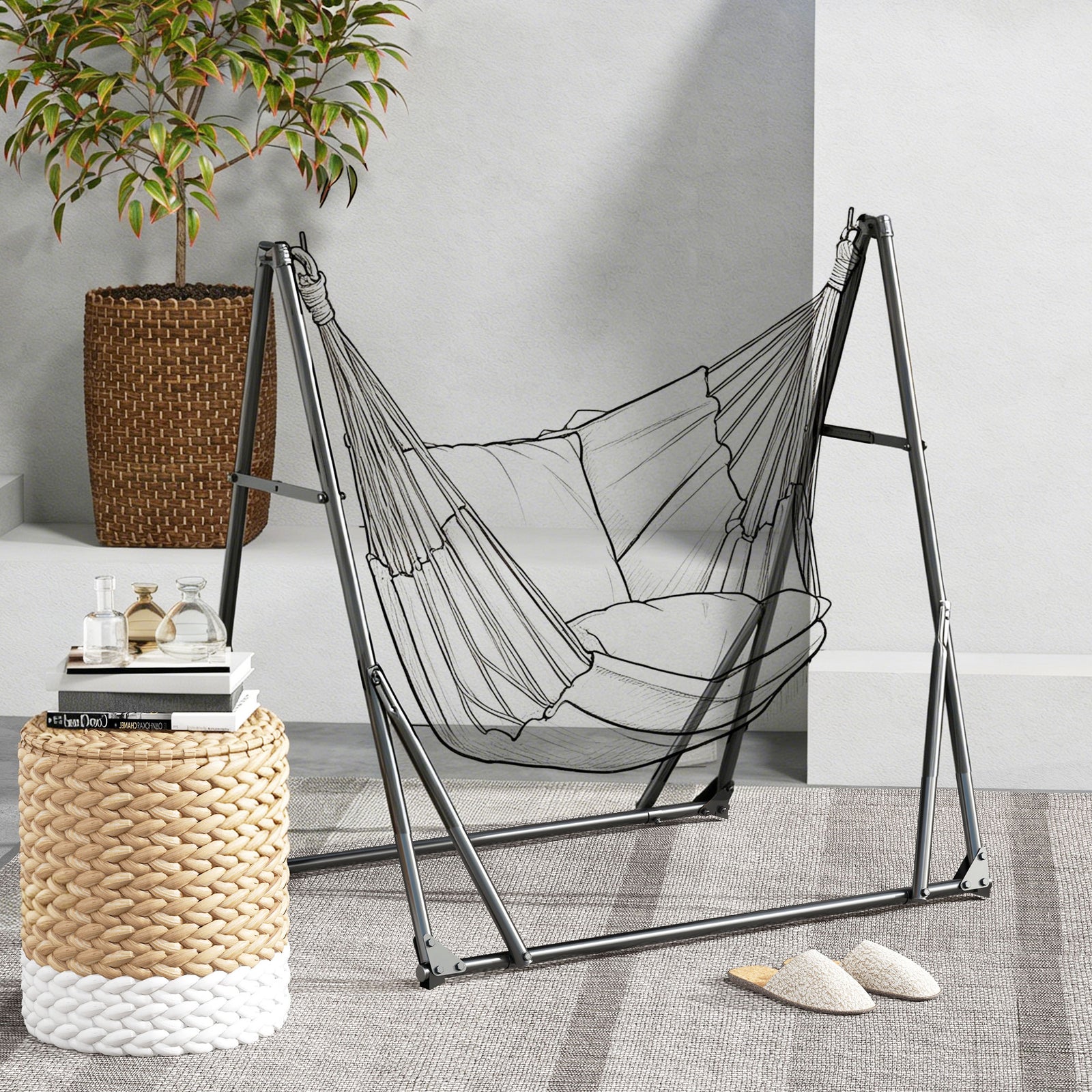 Foldable Hammock Stand, Portable Hammock with Metal Frame, 2 in 1 Hamm