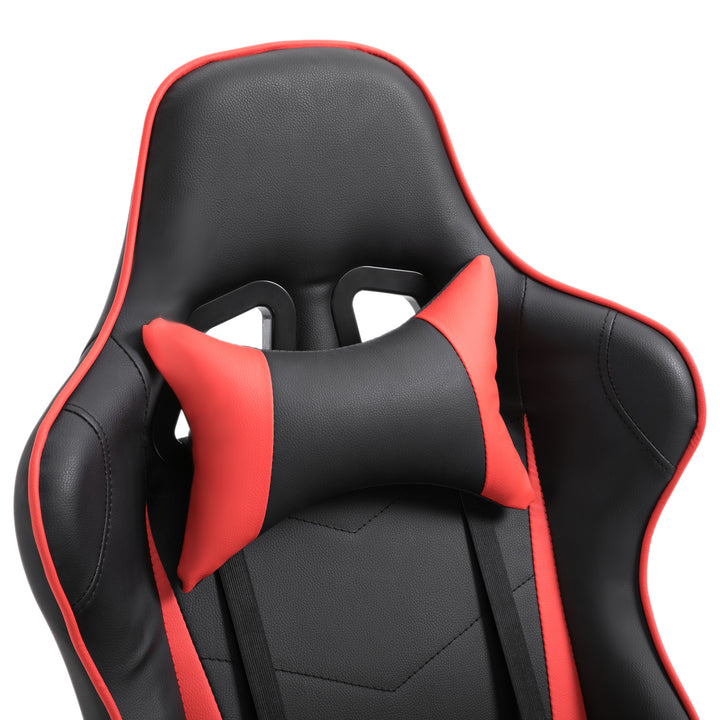 HOMCOM High-Back Gaming Chair Swivel Home Office Computer Racing Gamer Recliner Chair Faux Leather with Footrest, Wheels, Red Black | Aosom UK