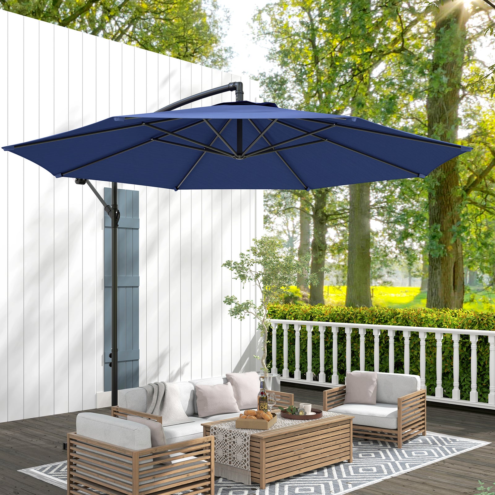2.45m Overhanging Cantilever Parasol, with Cross Base - Blue