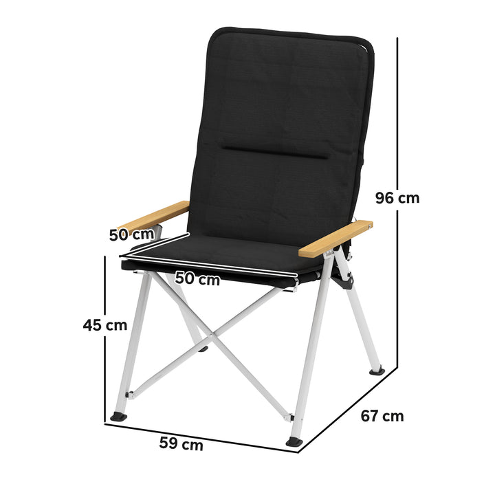 Portable Camping Chair for Adults, High Back Folding Chair with Padded Seat and Carry Bag, Outdoor Recliner for Hiking, Fishing, Beach and Picnic, Black