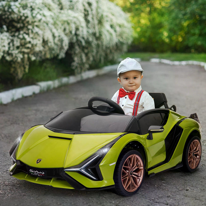 HOMCOM Compatible 12V Battery-powered Kids Electric Ride On Car Lamborghini SIAN Toy with Parental Remote Lights MP3 for 3-5 Years Green | Aosom UK