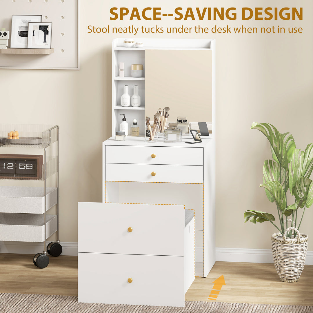 Dressing Table with Mirror and Mobile Storage Stool, Compact Vanity Ta