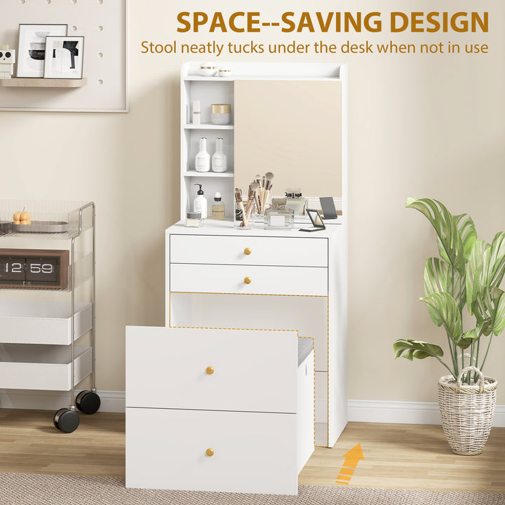 Dressing Table with Mirror and Mobile Storage Stool, Compact Vanity Ta