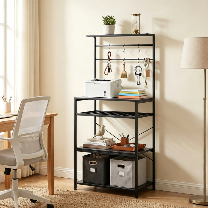 Freestanding Shelving Unit, Industrial Storage Shelf with 6 Hooks and 