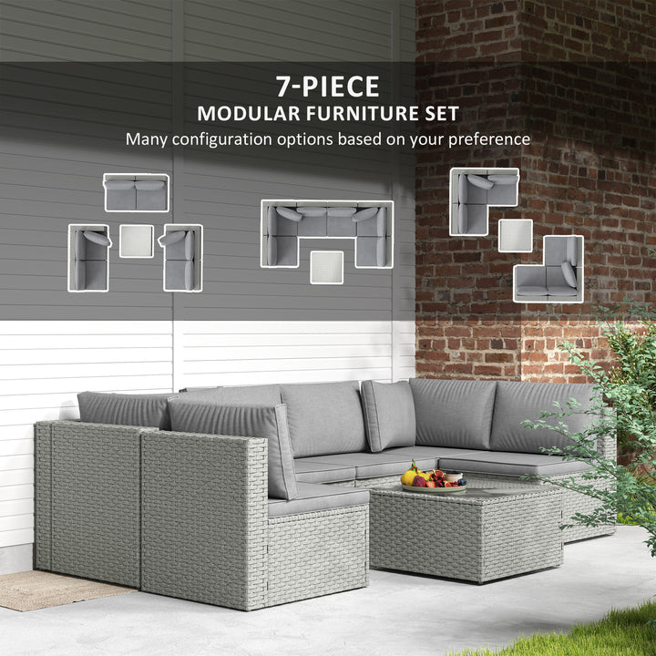 Seven-Piece Modular Rattan Set - Grey