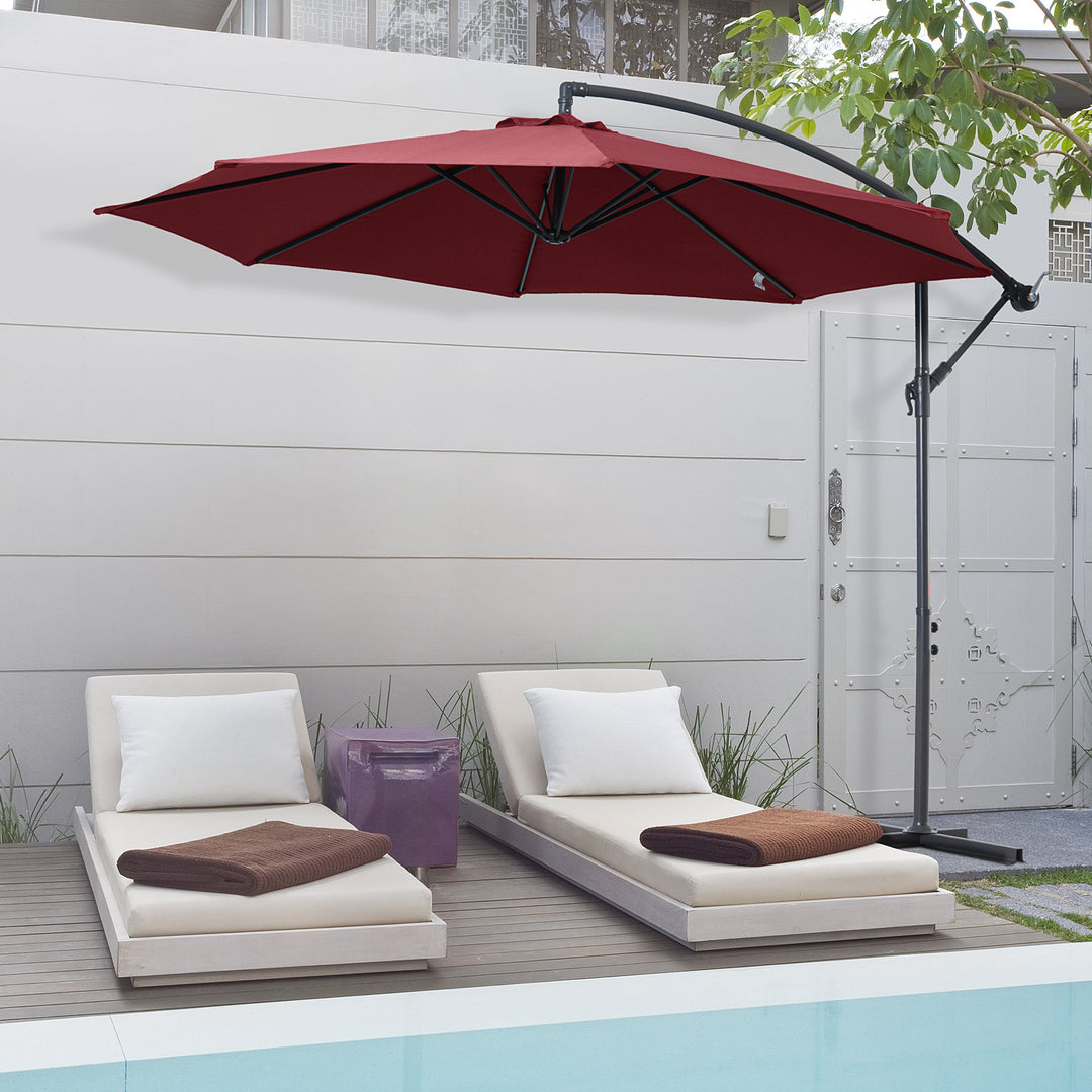 Outsunny Shady Sanctuary: 3m Cantilever Parasol, Patio Hanging Sun Shade with Crank Handle, Wine Red | Aosom UK