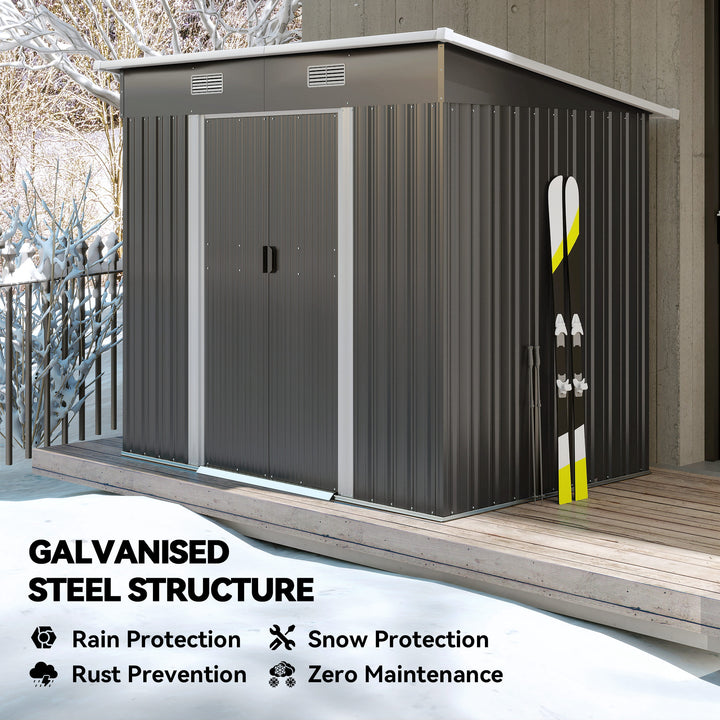 7 x 4ft Outdoor Storage Shed with Foundation Kit, Lean to Metal Garden Shed for Log, Rubbish Bin, Tool, Lawnmower, Bike, Patio and Lawn Use, Black