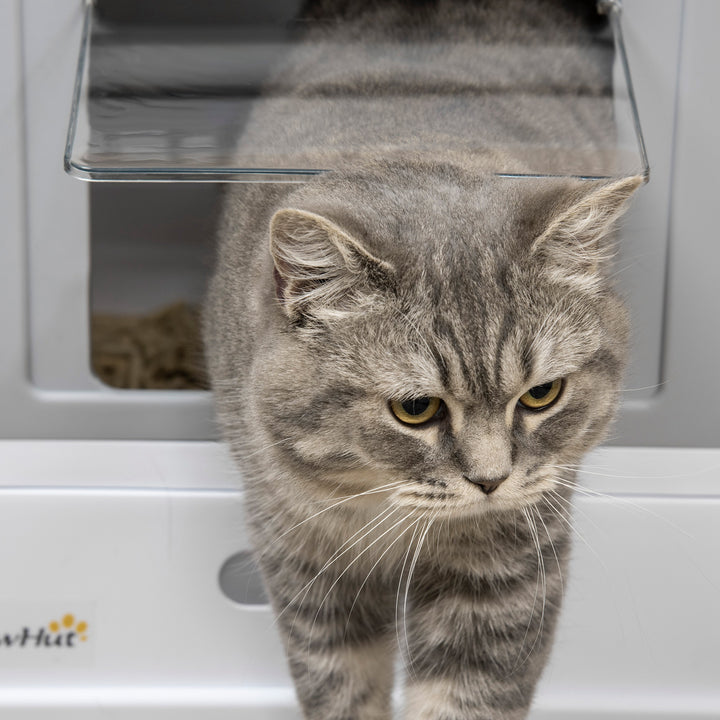 Hooded Cat Litter Box, Portable Pet Toilet, with Scoop, Front Entry - Grey