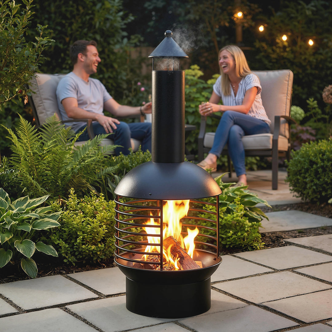 Chimney Fire Pit, Portable Wood Burning Firepit with Poker, Charcoal G