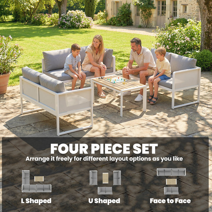 6 Seater Metal Garden Furniture Corner Sofa Set with 3 Loveseats, Faux