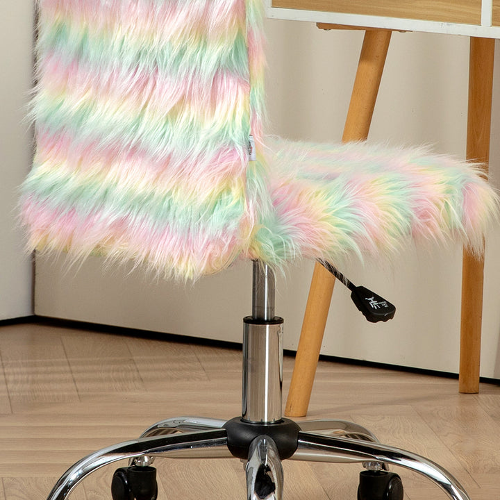 Fluffy Desk Chair, Armless Students Chair, Makeup Vanity Chair with Adjustable Height, Rolling Wheels for Home Study Bedroom, Unicorn Tone