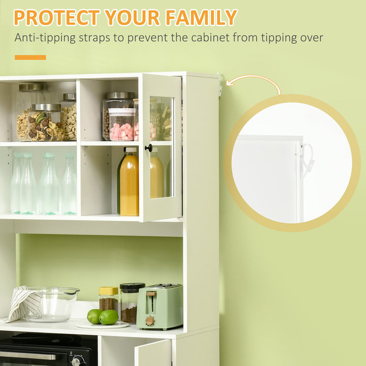 Freestanding Kitchen Cupboard, Modern Kitchen Storage Cabinet with Doors and Adjustable Shelves, 180cm, White