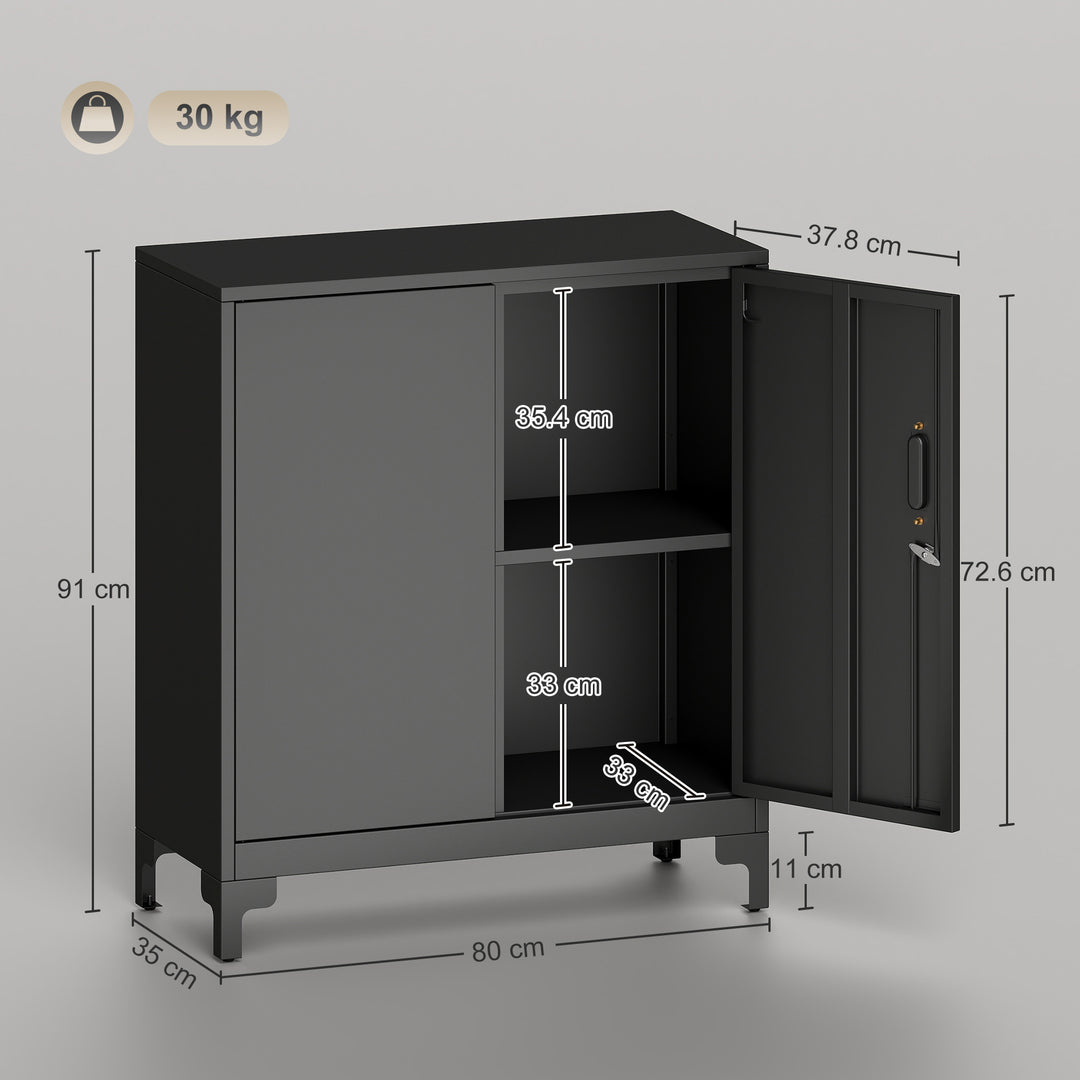 Lockable Metal Filing Cabinet, 2-Tier Storage Cupboard with Double Doo