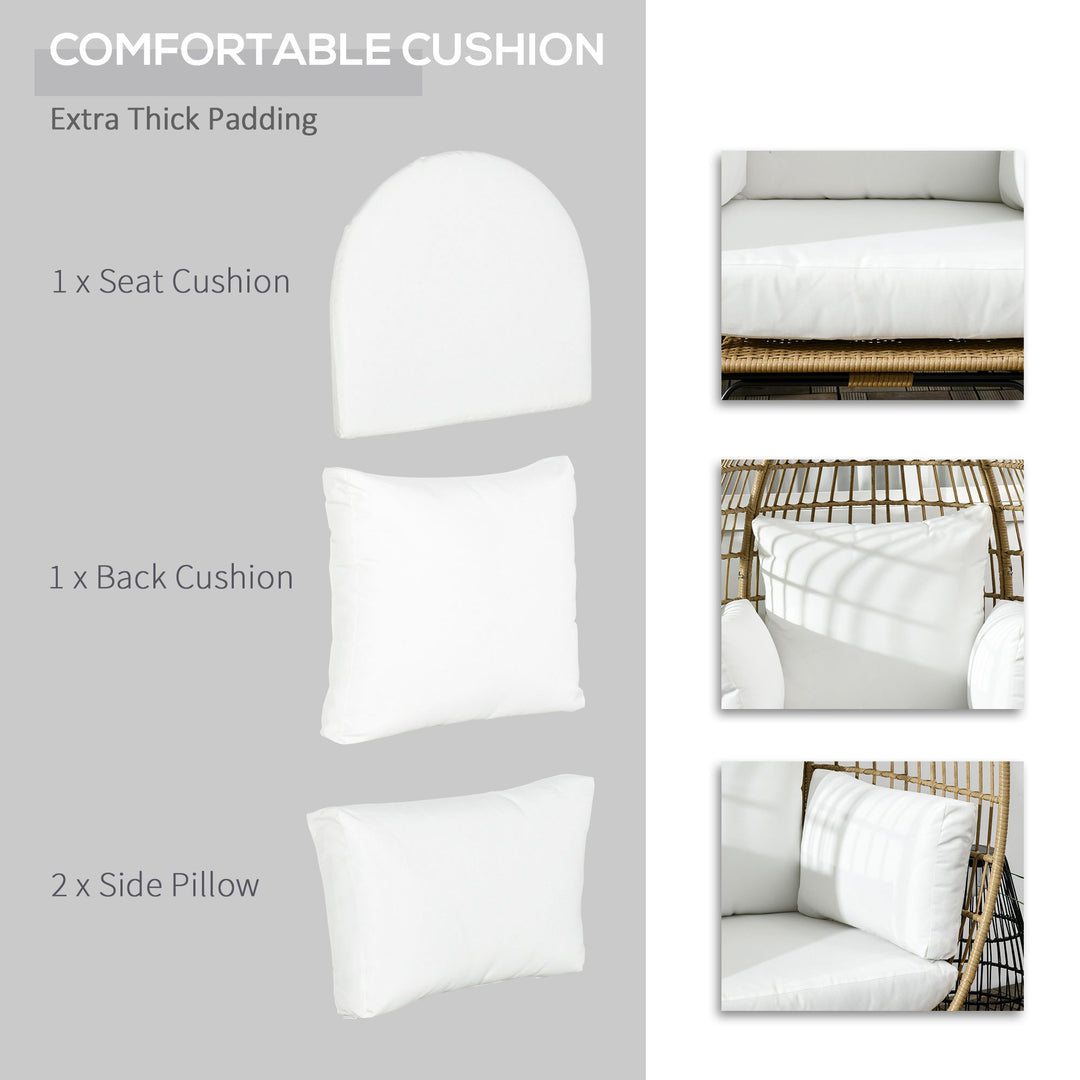 Rattan Egg Chair with Cushions and Pillows, Khaki
