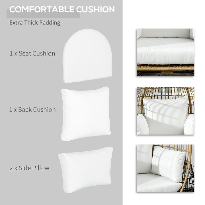 Rattan Egg Chair with Cushions and Pillows, Khaki
