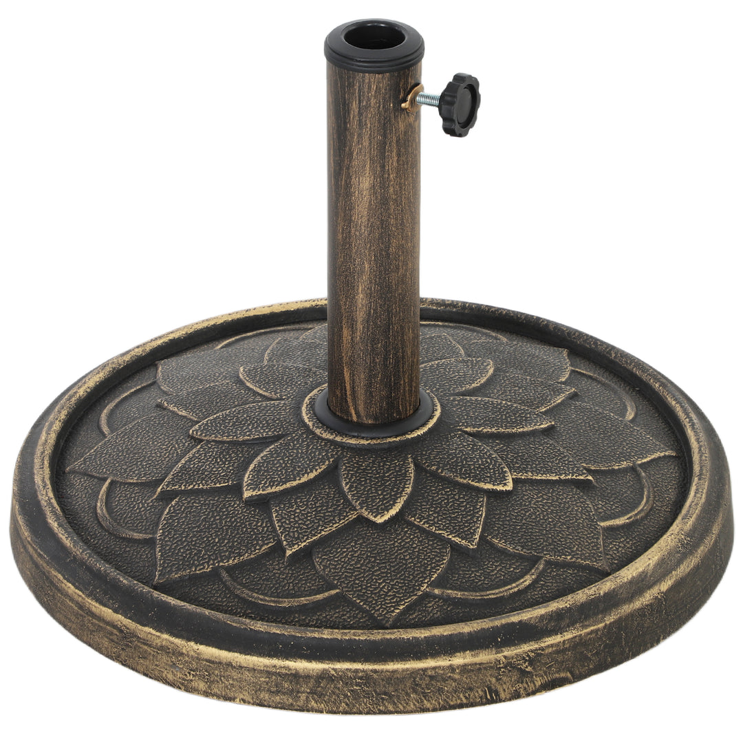 12kg Resin Garden Parasol Base, Round Umbrella Base, Heavy Duty Sun Umbrella Base for 32, 38, 48 mm Umbrella Poles for Deck Poolside, Bronze Tone