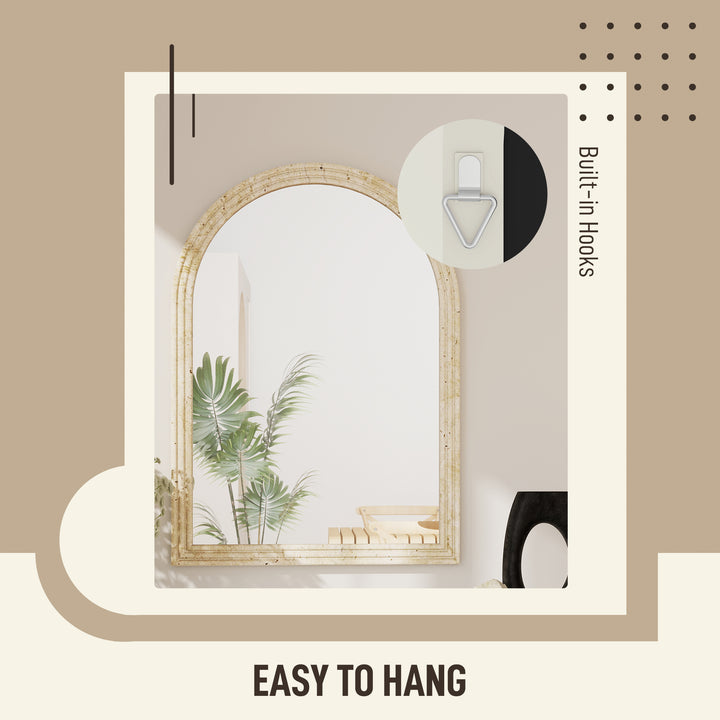 Arched Wall Mirror with Grooved Edge &amp; Hooks, Wall-Mounted Mirror, Mod