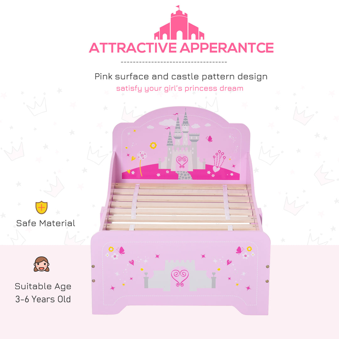 MCL Kids Bed Princess Castle Theme w/ Side Rails Slats Home Furniture for 3 - 6 Yrs Pink 143 x 73 x 60 cm