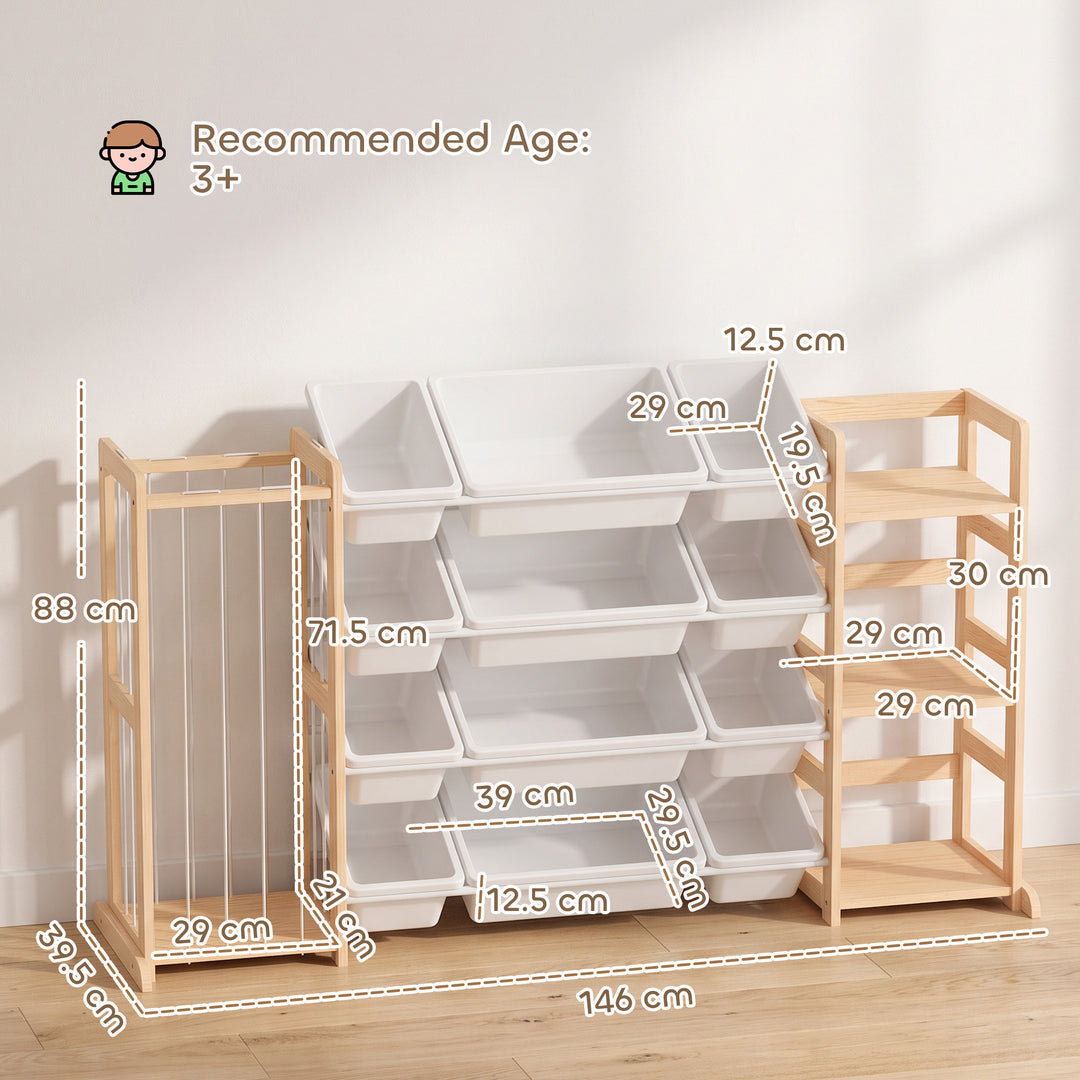 Wooden Toy Storage Unit with Stuffed Animal Storage, Bookshelf and 12 - view 3